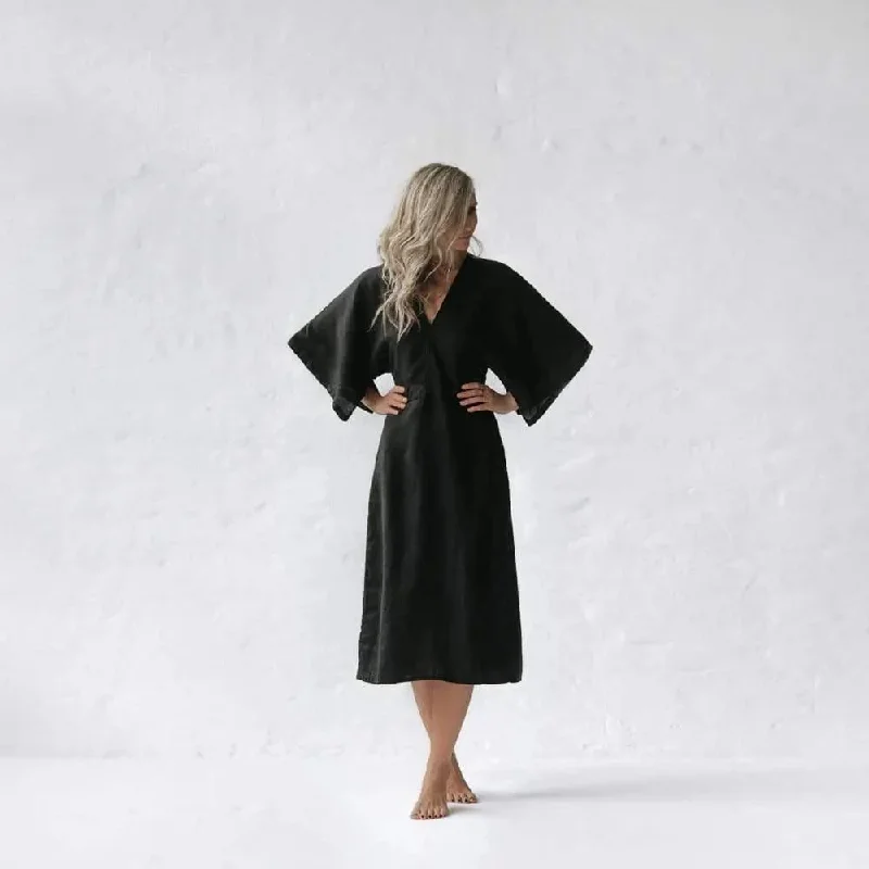 Linen Dress Yuko Black by Seaside Tones Elegant Long Evening