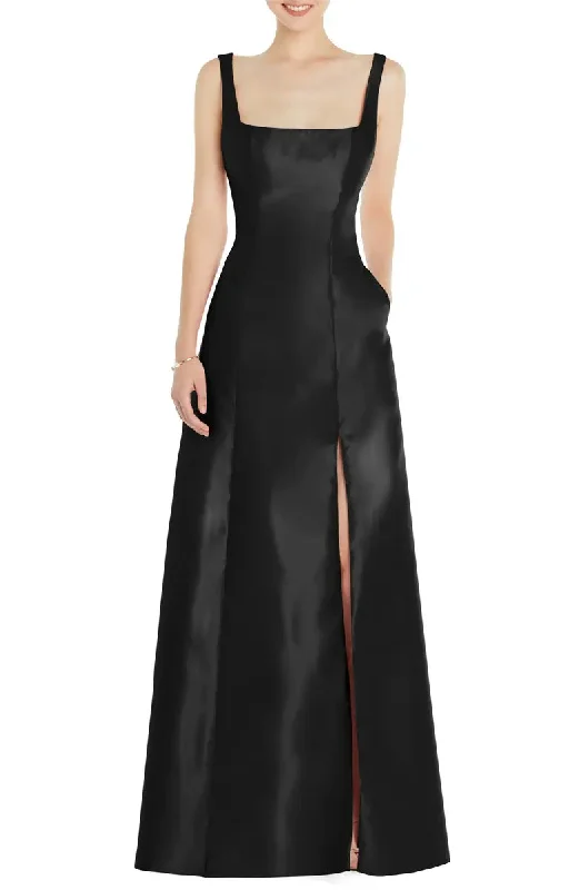 Simple and elegant A-shaped off shoulder square collar with satin and floor length front slit and backless evening dress Tunics Hiking breathable Simple and elegant A-shaped off shoulder square collar with satin and floor length front slit and backless evening dress Tunics Hiking breathable