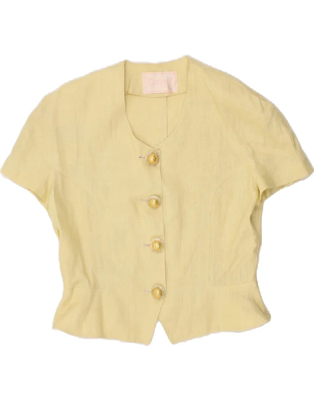 VINTAGE Womens Short Sleeve 4 Button Blazer Jacket UK 12 Medium Yellow Satin Fabric Silk Fabric Chiffon Fabric VINTAGE Womens Short Sleeve 4 Button Blazer Jacket UK 12 Medium Yellow Satin Fabric Silk Fabric Chiffon Fabric