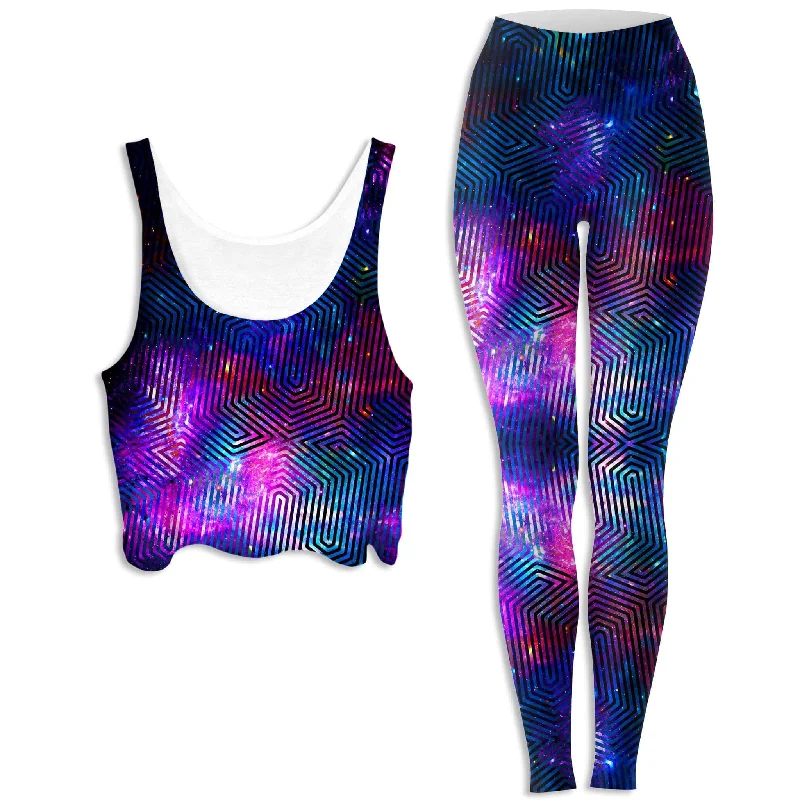 Celestial Finger Print Crop Top and Leggings Combo Seamless Knitted Crochet