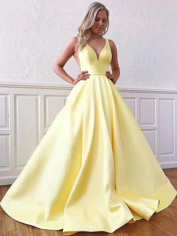A-Line/Princess Satin Sleeveless Ruffles V-neck Sweep/Brush Train Dresses Tunics Polka dots