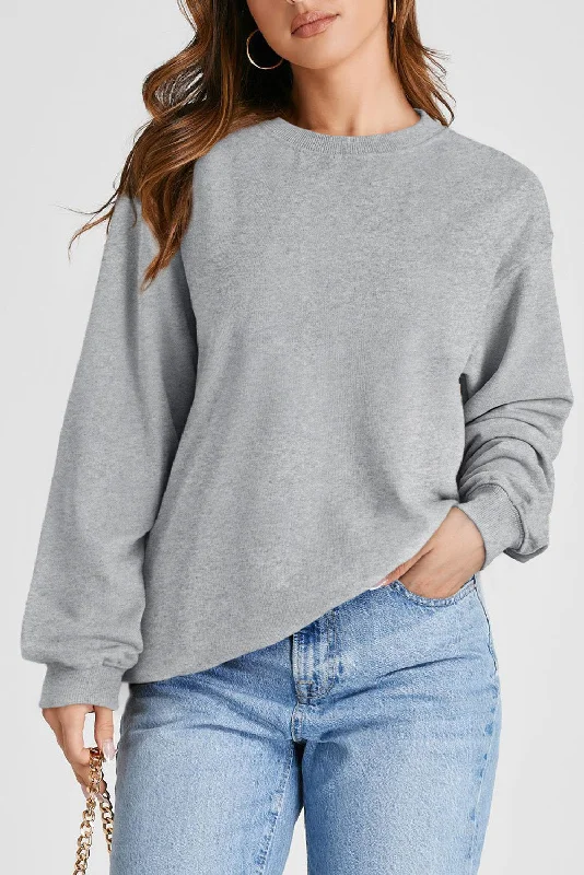 Plain Drop Shoulder Crewneck Pullover Sweatshirt Hoodie with Back Slit Movement Comfort