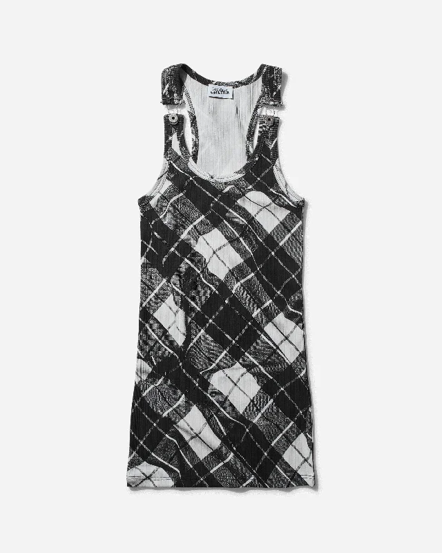 Women's Strapped Tartan Dress Black / Grey / White Tunics Short Trendy