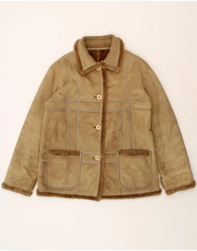 VINTAGE Womens Sherpa Jacket IT 48 XL Brown Polyester Tiered Jacket Buttoned Jacket Zippered Jacket VINTAGE Womens Sherpa Jacket IT 48 XL Brown Polyester Tiered Jacket Buttoned Jacket Zippered Jacket