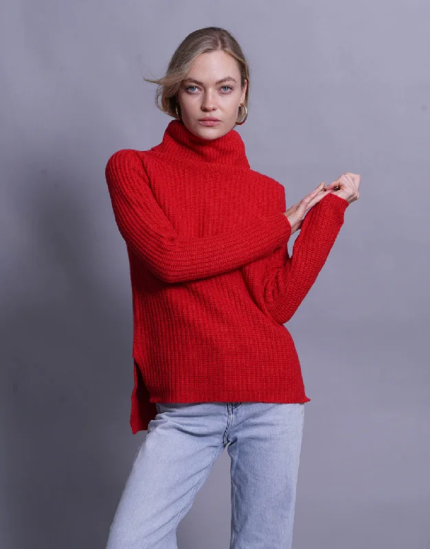 Rib Knit Turtleneck Sweater in Fire Beaded Sweater Sequined Faux Fur