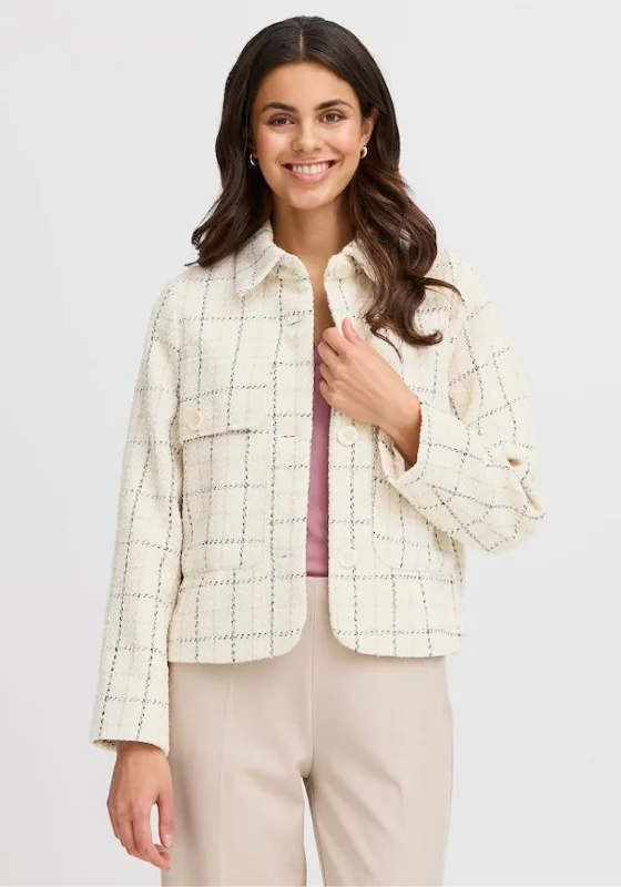 Fransa Chani Check Print Jacket, Cream Multi Lace Jacket Ribbed Jacket Sequined Jacket