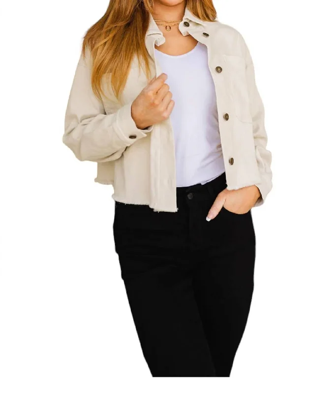 Long Sleeve Jacket In White Hoodie Zip-Up Jacket Button-Up Jacket