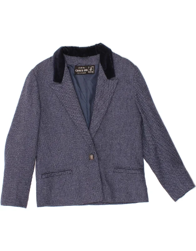 CERRUTI Womens 1 Button Blazer Jacket UK 12 Medium Blue Notch Collar Peter Pan Collar Cowl Neck CERRUTI Womens 1 Button Blazer Jacket UK 12 Medium Blue Notch Collar Peter Pan Collar Cowl Neck