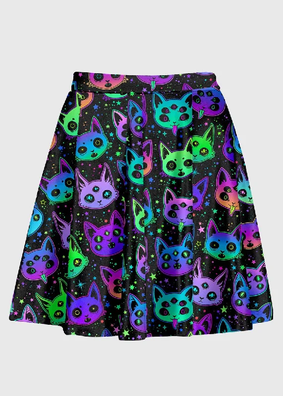 Trippy Rainbow Cartoon Cat Skirt casual skirt length