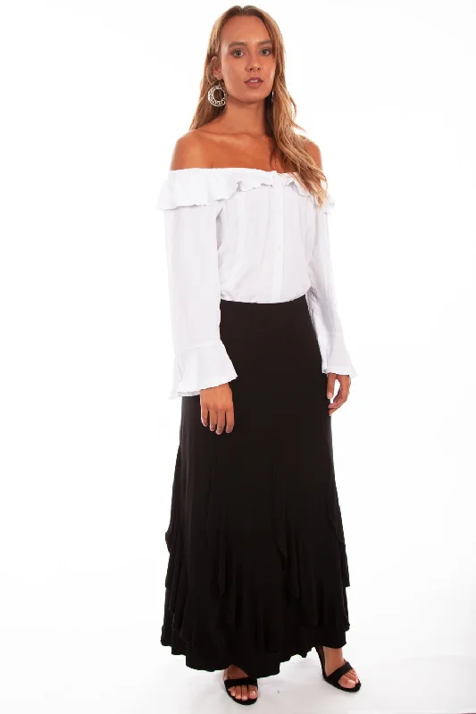 Scully Womens Black Polyester Ruffled Skirt satin skirt smooth