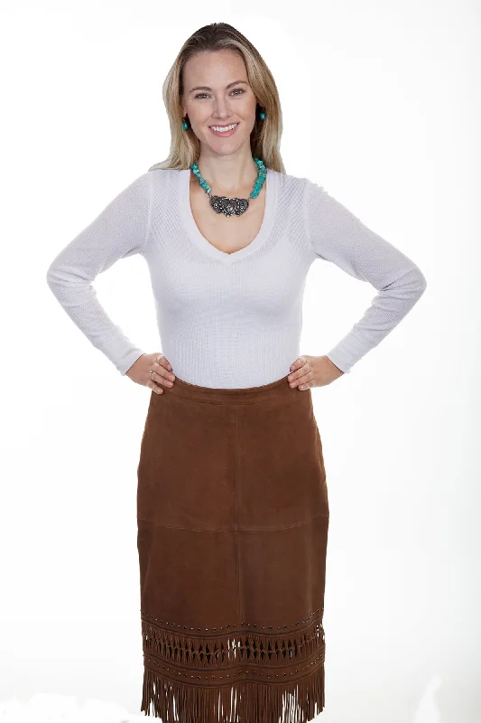 Scully Womens Brown Lamb Suede Fringe Skirt corduroy skirt cozy