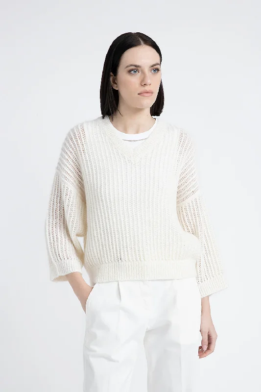 Alpaca wool Lurex and sequin crew neck sweater Terry Blend Velvet Blend Canvas Blend