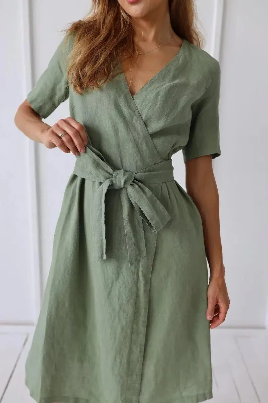 PRE-ORDER Wrap Linen Dress by Odalux Tunics Chic elegant