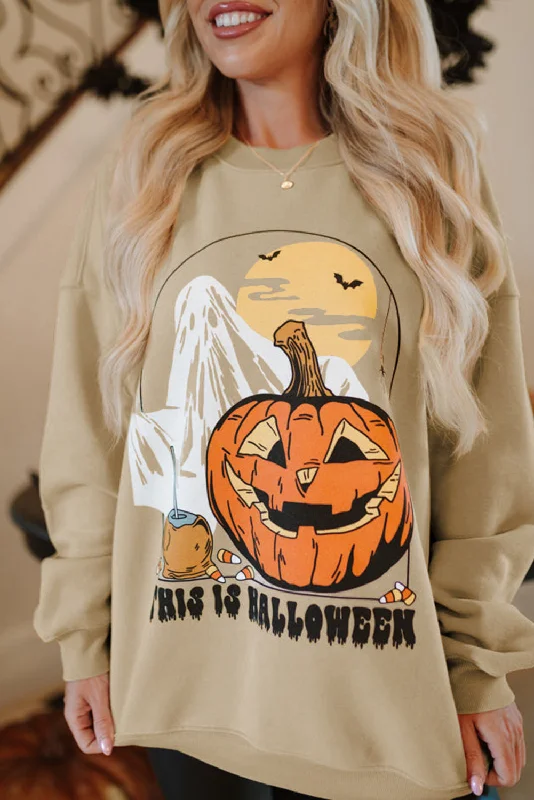 Parchment Spooky Pumpkin Graphic Crewneck Halloween Sweatshirt Hoodie Sweatshirt Pullover