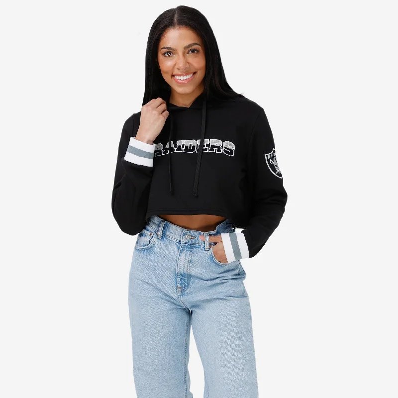 Las Vegas Raiders Womens Cropped Chenille Hoodie Hoodie with Fur Luxurious Winter