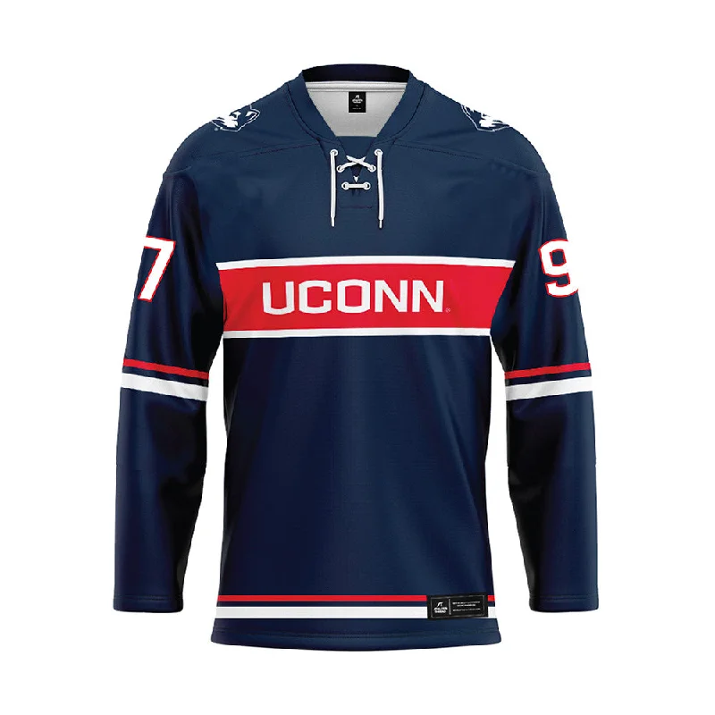 UConn - NCAA Women's Ice Hockey : Riley Grimley - Navy Hockey Jersey Ash Gray Jersey Tee UConn - NCAA Women's Ice Hockey : Riley Grimley - Navy Hockey Jersey Ash Gray Jersey Tee