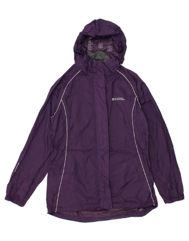 MOUNTAIN WAREHOUSE Womens Hooded Rain Jacket UK 12 Medium Purple Nylon Ribbed Jacket Pleated Jacket Ruffled Jacket