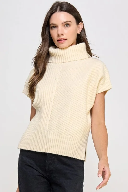 Ellison Sleeveless Turtle Neck Sweater Wool Fabric Cashmere Fabric Tweed Fabric