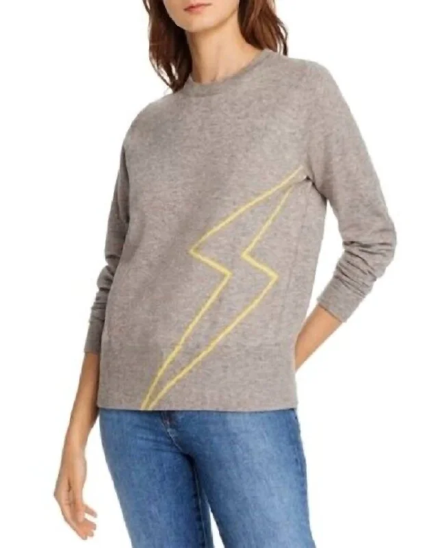 X Madeleine Thompson Lightning Bolt Heather Crewneck Sweater In Gray Seamless Knitted Crochet