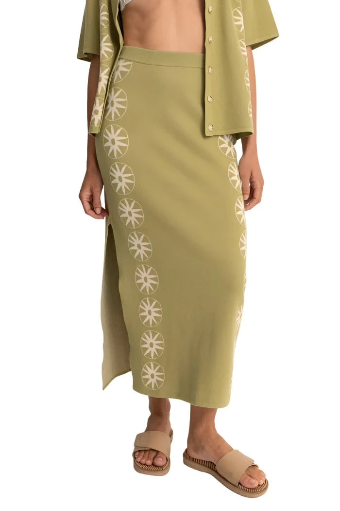 RHYTHM Women's Horizon Knit Midi Skirt Palm high waist skirt