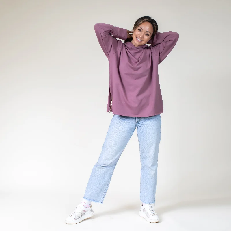 Rose Tunic Hoodie Hoodie with Ribbed Neckline Snug Warm