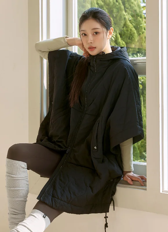 Nature Quilted Full-Zip Hoodie Poncho Hoodie with Relaxed Fit Easy Casual
