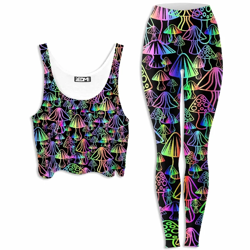 Magic Mushrooms Crop Top and Leggings Combo Ribbed Crop Top High Neck Heavyweight