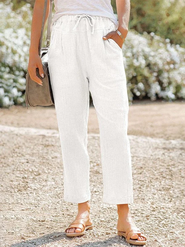 Stylish Loose-Fit Cotton Trouser For Trendy Women With High Waist And Drawstring Detail Trousers chic fashionable Stylish Loose-Fit Cotton Trouser For Trendy Women With High Waist And Drawstring Detail Trousers chic fashionable