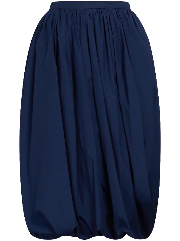 PUFFBALL-HEM PLEATED MIDI SKIRT denim skirt trendy