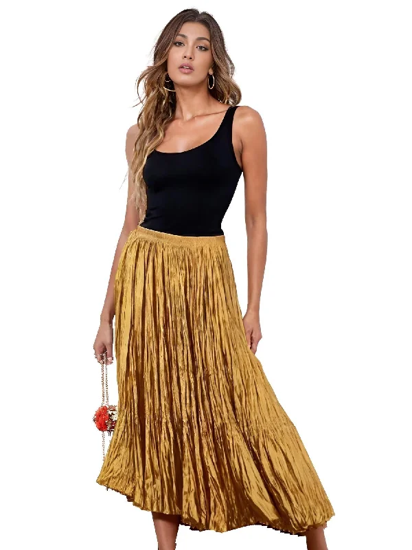 Large Hem Folds A-line Pleated Women's Skirt - In 15 Colors! ribbed skirt waist
