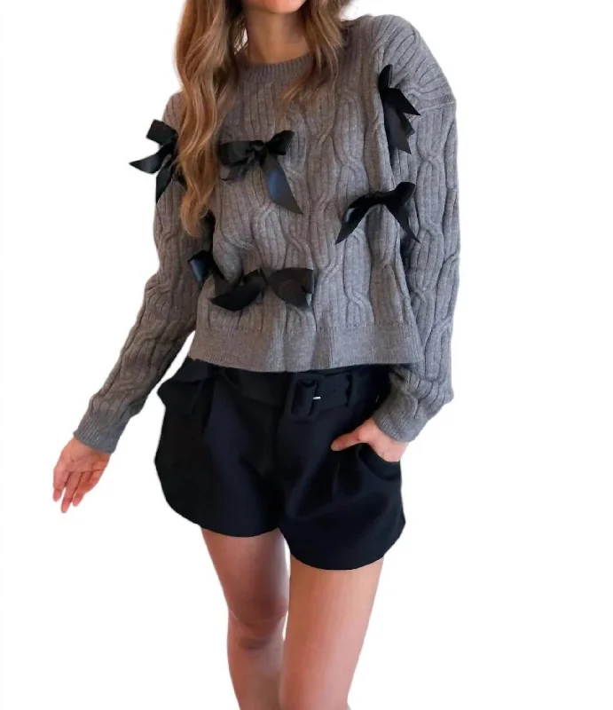 All Over Bow Sweater In Gray Layered Multi-layer Single Layer