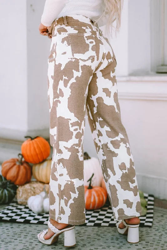 Fashionable Cow Print Trousers Trousers Tapered Slim Fit