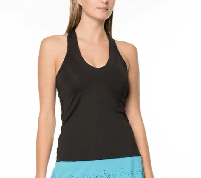 Lucky In Love Women's V-Neck Tennis Tank with Bra yoga tank top