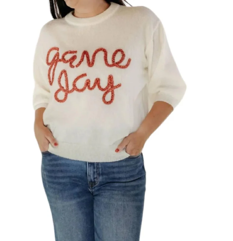 Game Day Sweater In Ivory Beaded Sweater Sequined Faux Fur