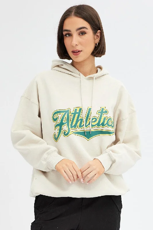 Beige Graphic Sweater Long Sleeves Velvet Chenille Corduroy