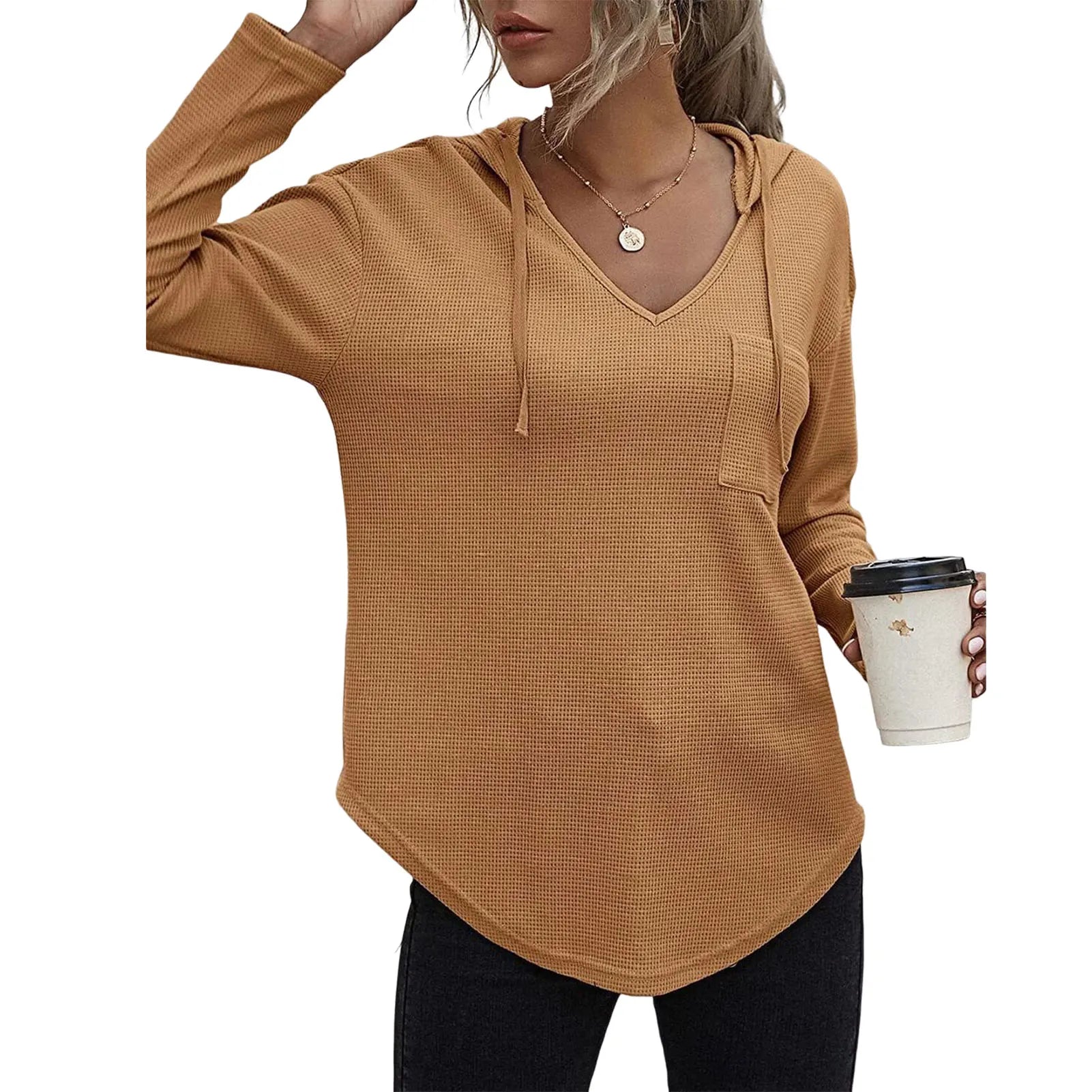 Women's Hoodies Pullover Tops Drawstring Long Sleeve Sweatshirts Fall Clothes With Pocket for Street Wear Date Travel Hoodie with Hem Drawcord Adjustable Customizable