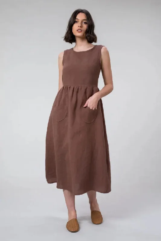 Jane Dress in Cacao Linen by Wilga Clothing Tunics Bridal satin