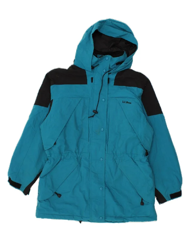 L.L.BEAN Womens Hooded Windbreaker Jacket UK 16 Large Blue Colourblock Toggled Jacket Drawstring Jacket Belted Jacket