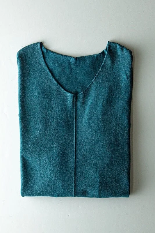 Urban Daizy High-Low V-Neck Tunic Sweater in Teal Collared Crew Neck Turtle Neck