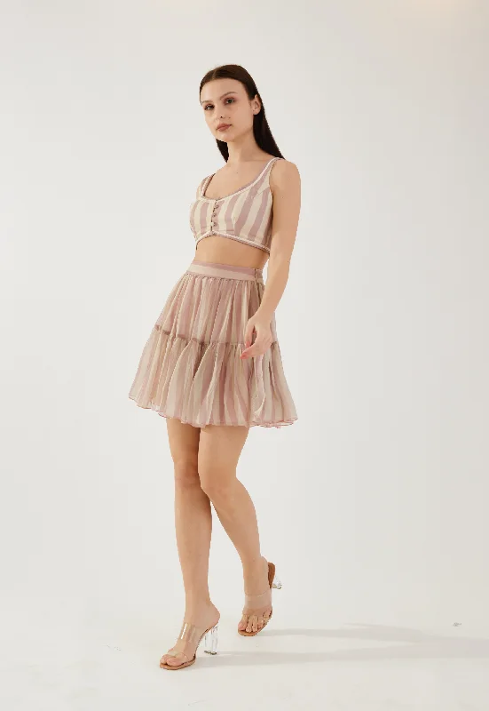 Rose pink and cream stripe short skirt denim skirt durable