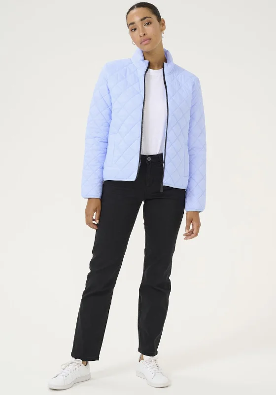 Kaffe Loreen Quilted Puffer Jacket, Blue Zip Front Button Front Snap Front