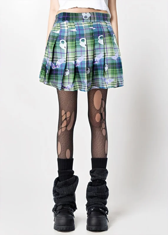 Dreamcore Eye Angel Green Plaid Pleated Skirt wool skirt thick