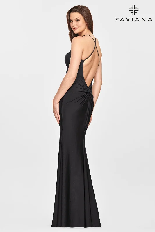 Scoop Neck Long Formal Dress With Ruching Detail On Lower Back Tunics Stylish modern