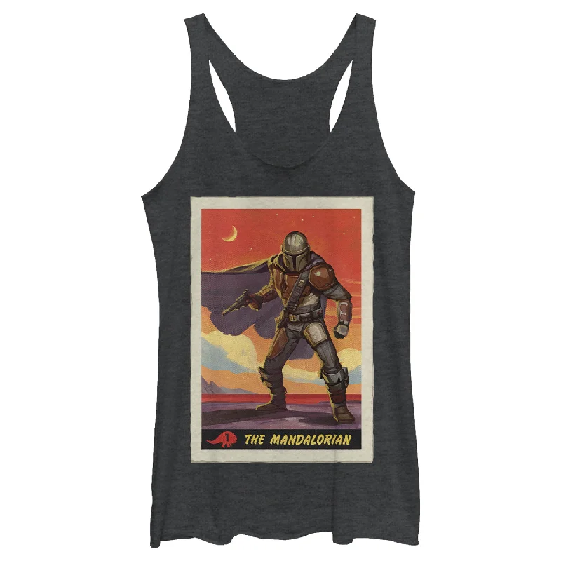 Women's Star Wars: The Mandalorian Trading Card Racerback Tank Top baby blue tank