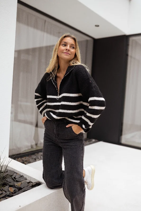 Black Striped Lelio Sweater Print Jacquard Patchwork