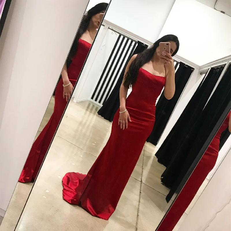 Sexy Strapless Long Satin Mermaid Prom Dresses Tunics Sophisticated sleek
