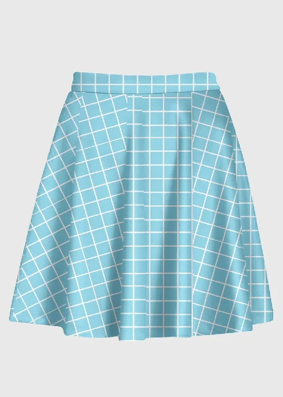 Cute Pastel Blue Grid  High Waist Skirt leather skirt bold