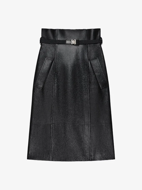 Givenchy Women High Waisted Wrap Skirt In Leather With 4G Belt Black lace skirt delicate