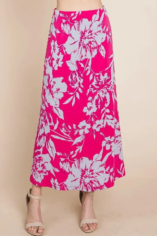 Floral Printed Maxi Skirt With Elastic Waistband ribbed skirt waist