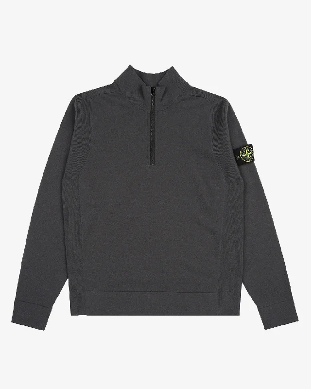 Stretch RWS Wool Half-Zipper Sweater Lead Grey Zippered Buttoned Snapped